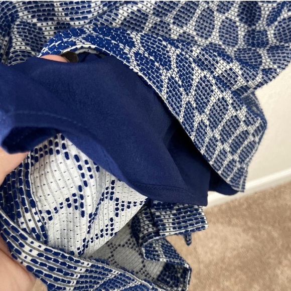 Skies Are Blue Dress Womens Medium Blue White Sleeveless Sheath Textured Pockets - Picture 8 of 12